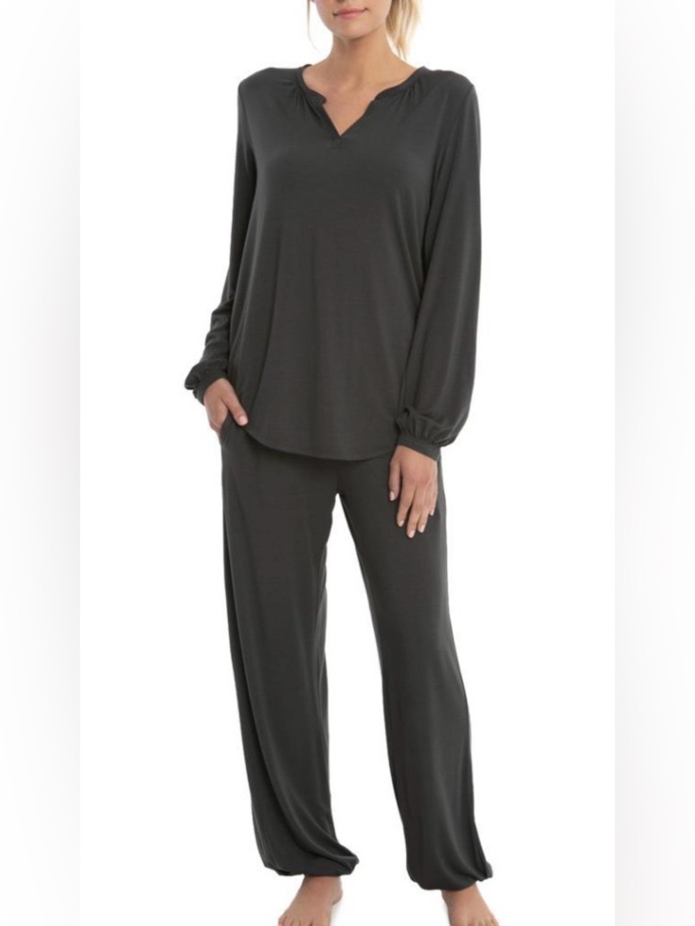 Barefoot Dreams Women's Luxe Milk Jersey Namaste V-Neck Relaxed Lounge Set M